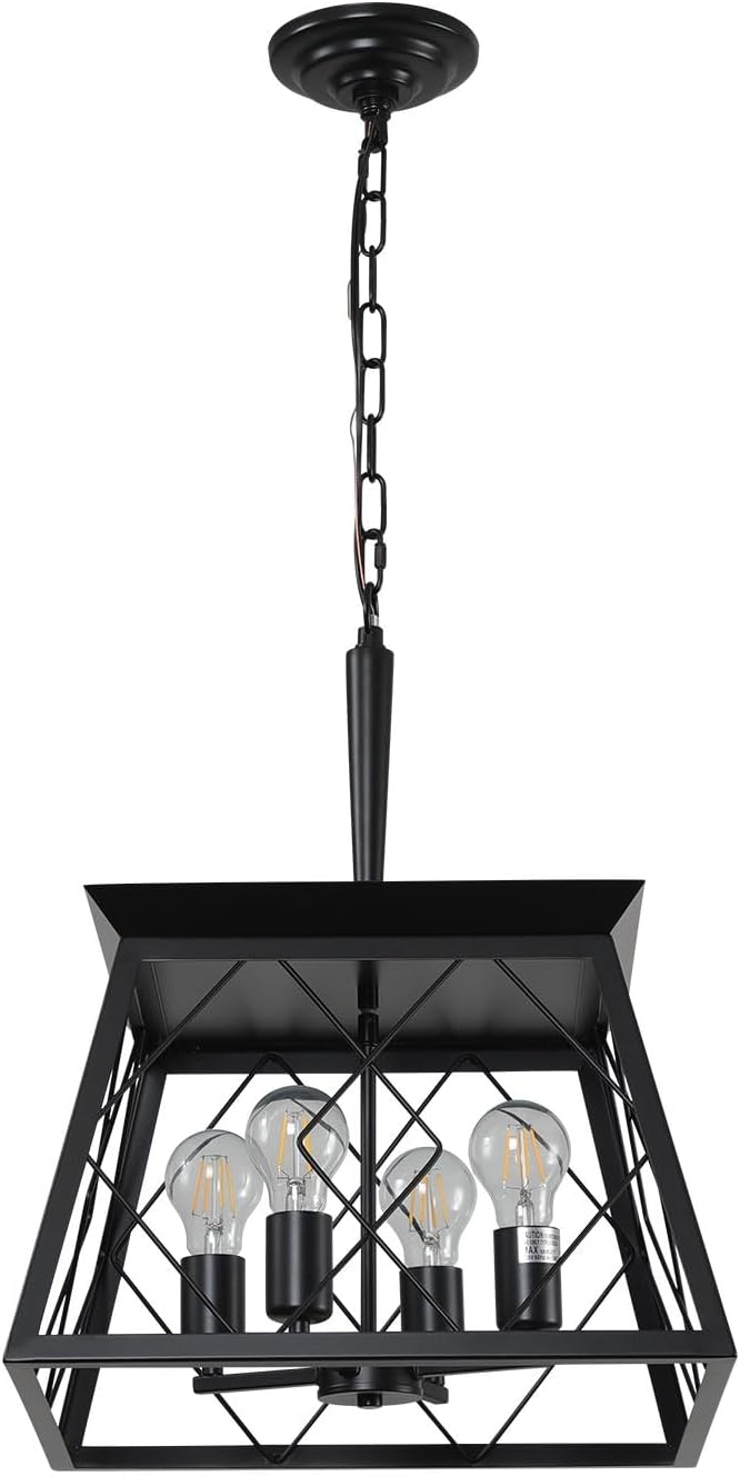 4-Light Kitchen Island Light 0-40'' Adjustable Height Retro Design Farmhouse Style Chandeliers Ceiling Pendant (15.7'' L X 15.7'' W X 20.3 ''H) Gold Black