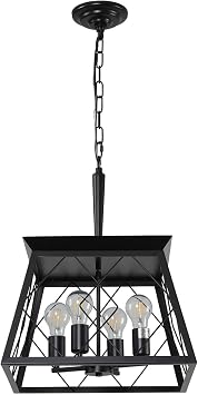 4-Light Kitchen Island Light 0-40 Adjustable Height Retro Design Farmhouse Style Chandeliers Ceiling Pendant 15.7 L X 15.7 W X 20.3 H Black