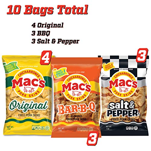 Mac's Variety Pack Pork Rinds, 1 Oz Bags, 10 Count