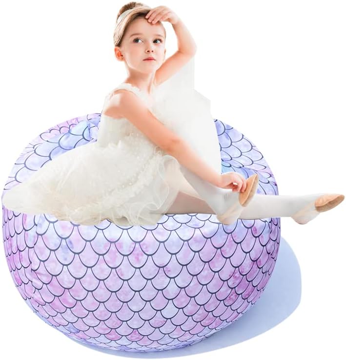 Stuffed Animal Storage Bean Bag Chair Cover, Bean Fun Bag Room Decor for Boys and Girls, Household Supplies Plush Organization Replace Mesh Toy Hammock and Hard Furniture. (Polyester Mermaid, 38inch)