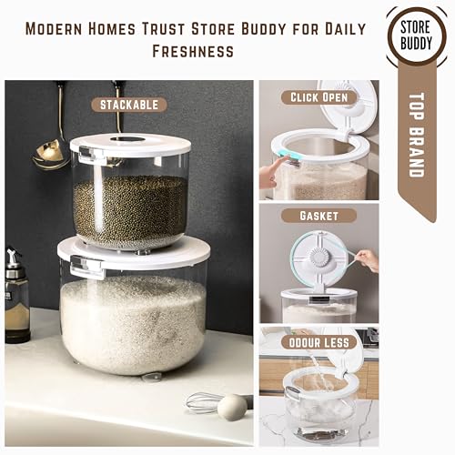 Image of Rice Storage Container Barrel | Air Tight Transparent Plastic Containers | Dal Pulses Cereal & Flour Airtight Box | Large & Big Size Modular Home Organizer (Barrel - Small)