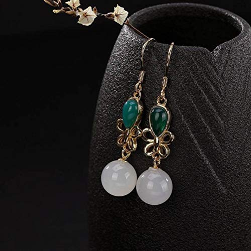 Boucles d'oreilles papillon en néphrite naturelle de style chinois rétro