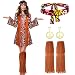 Women Hippie Costume Set Peace Sign Earring Necklace Headband Dress Ankle Socks (M)