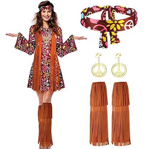 SATINIOR 70s 60s Hippie Costume Set 70s Outfits Accessories Women Disco Dress for Halloween (Adult Size (xx-large))