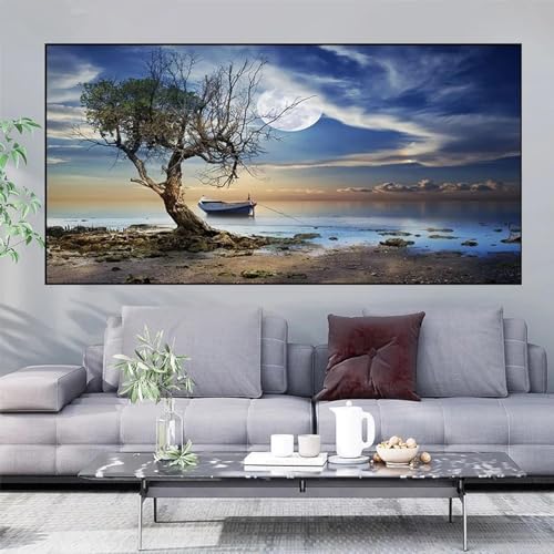 Affiche de bateau d'arbre d'automne peinture paysage vert décoration maison 80x160