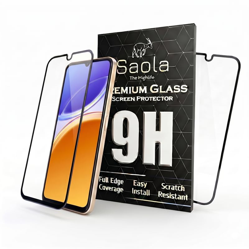 Image of Saola HD+ Oleophobic Tempered Glass For Vivo Y05 (Pack Of 2) with Hassle-less Installation Kit. Full screen Coverage. 6.74 inch