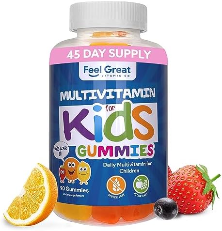Feel Great Kids Multivitamin Gummies | Citrus & Strawberry Flavored Kids Gummies Multivitamins for Bone, Muscle & Immune Support | Chewable Vegetarian Gummy Vitamins | 45 Day Supply