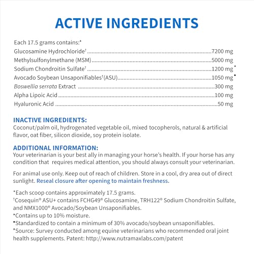 Nutramax Cosequin ASU Plus Joint Health Supplement for Horses - Pellets with Glucosamine, Chondroitin, MSM, ASU, ALA, and Hyaluronic Acid, 1050 Grams - Thumbnail 5