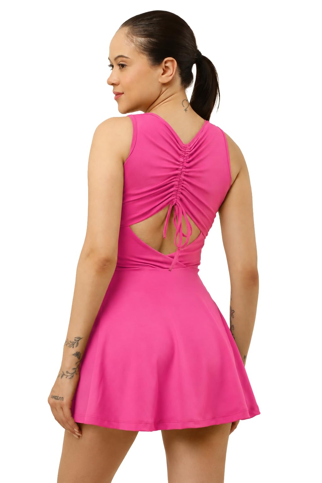 Women's Padded One-Piece Swimming Costume, Sleeveless Swimdress with V-Neck & Gathered Back, Spandex, for Beach & Pool-picture-11