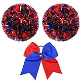 Hanaive Cheerleading Pom Poms and Large Cheerleader Hair Bow 12 Inch Large Metallic Cheer Cheerleader Pom Poms for Sports Team Spirit Cheering(Red and Blue Mixed,Glitter)