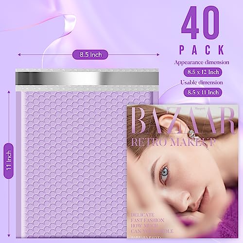 Image of Fuxury Bubble Mailers 8.5x12 inch 40 Pack Large Bubble Envelopes Usable 8.5x11 inch | Thick Cushioning Mailer for Mailing Books Clothes Mothers Day Gifts Mailers Lavender #2