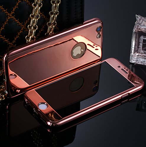 Losin 360 Case Compatible with Apple iPhone 7 Plus / iPhone 8 Plus 5.5 Inch Luxury Electroplate 360 Degree Full Body Protection Mirror + 9H Tempered Glass Screen Hard PC 360 Degree Coverage Case