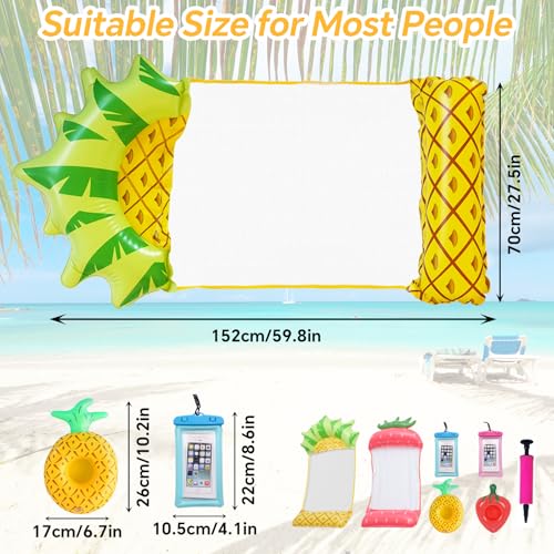 Luftmatratze Pool Zubehör Spaß, 2 luftmatratze Wasserhängematte mit 2 Aufblasbares Getränkehalter 2 wasserdichte Tasche 1 Aufblasbarer Schlauch 4 in 1 Aasserhängematte mit Netz Erwachsene und Kinder