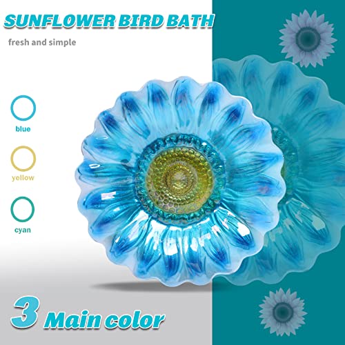 MUMTOP Vogeltränke für den Außenbereich Glas Vogeltränke Vogelhäuschen Schüssel Blumenmuster mit Metallpfahl für Gartendekoration (blau)