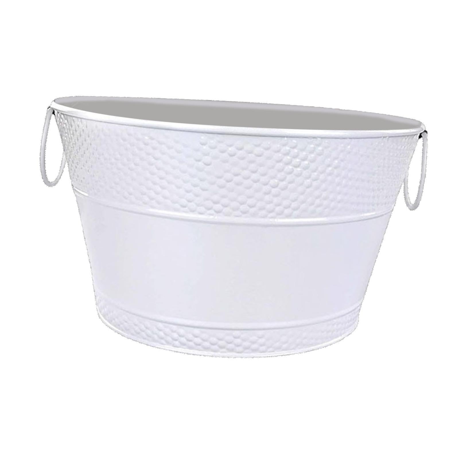 Baoblaze Cubo de hielo, bañera de hierro galvanizado, balde de vino de almacenamiento de bebida de metal portátil rústico para fiesta, champán, hotel, vino, Blanco