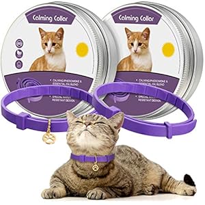 2 Pieces Calming Cat Collar Lavender Scent Relaxing Cat Collar Adjustable Longlasting Reduce Anxiety Cat Collar with Pendant for Puppy Cat Reduce Stress Aggression and Anxious Behavior, up to 15 Inch