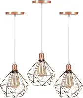 Kit 3 Lustre Pendentes Luminárias de Teto Modelo Diamante Rose Gold