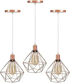 Kit 3 Lustre Pendentes Luminárias de Teto Modelo Diamante Rose Gold
