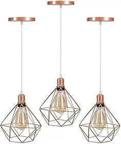 Kit 3 Lustre Pendentes Luminárias de Teto Modelo Diamante Rose Gold