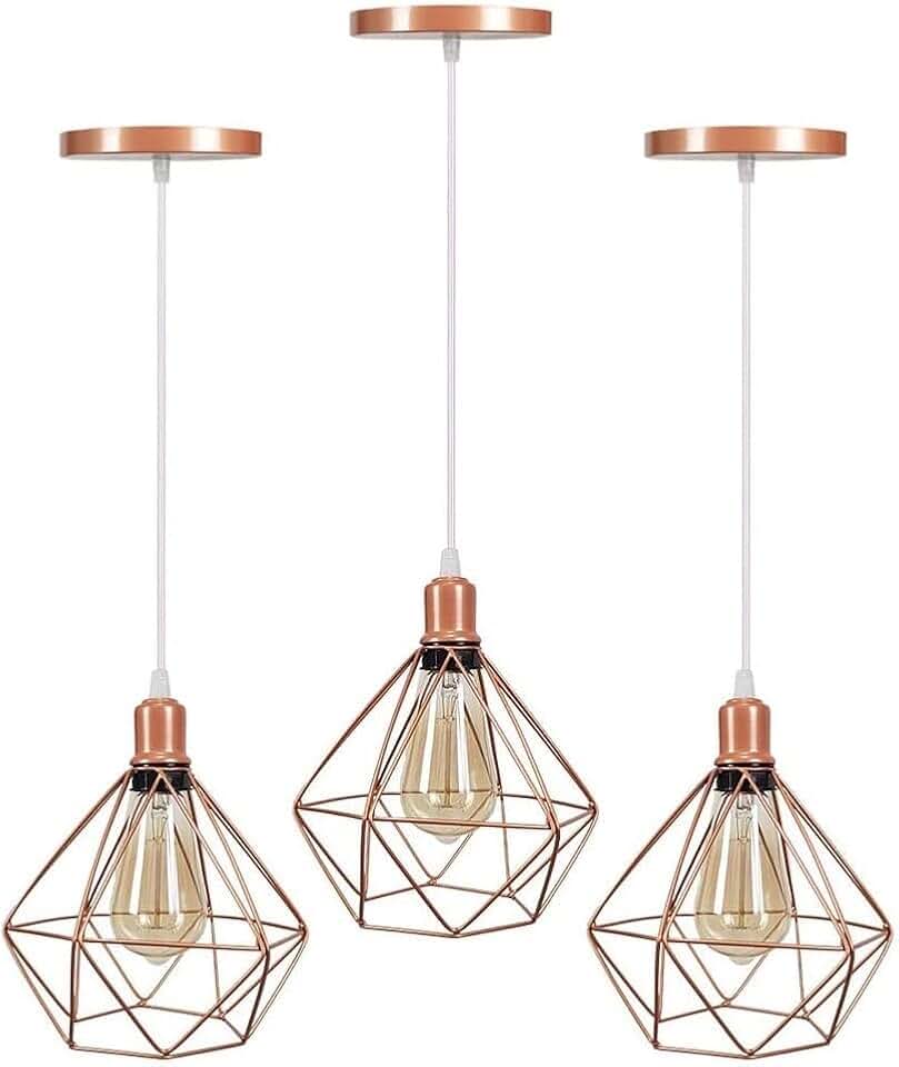 Kit 3 Lustre Pendentes Luminárias de Teto Modelo Diamante Rose Gold