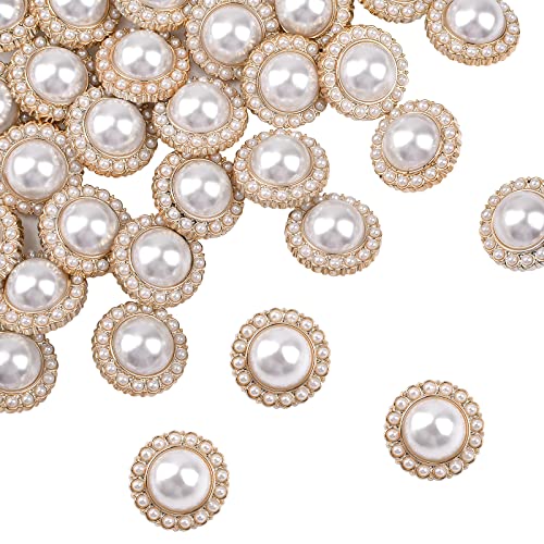 Urroma 30 Pcs Faux Pearl Rhinestone Buttons, Gold Retro Vintage Pearl Acrylic Buttons Round Crystal Buttons Sew On Buttons Embellishments For Diy Crafts, 23 Mm #TOP6