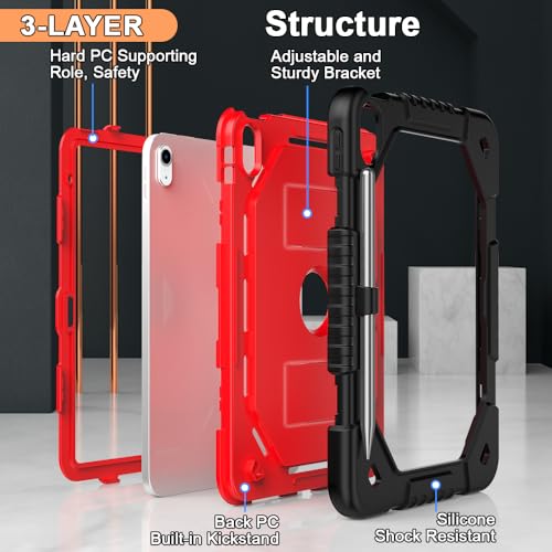 Coque de protection iPad 11" de qualité militaire avec béquille robuste rouge