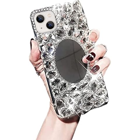 Poowear Case for iPhone 13,3D Handmade Bling Rhinestone Diamonds Luxury Sparkle Mirror Case Girls Women Full Crystals Bling Diamond Soft TPU Bumper Case Cover for iPhone 13 6.1 inch 2021 Cover
