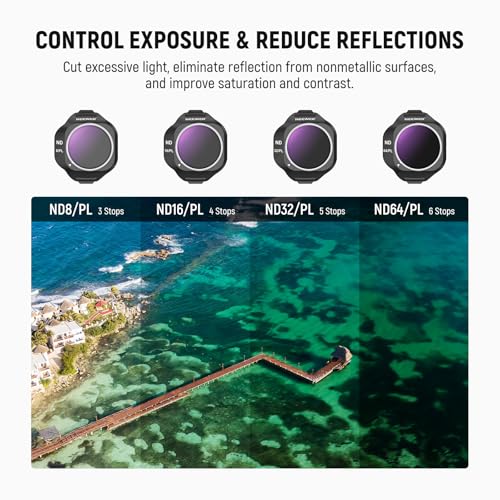 Image of NEEWER ND /PL Filter Set Compatible with DJI Mini 5 Pro Drone Camera (ND8 /PL+ND16 /PL+ND32 /PL+ND64 /PL), Snap On Neutral Density Polarized ND Lens Filter Multicoated Photography Accessories, 4 Pack