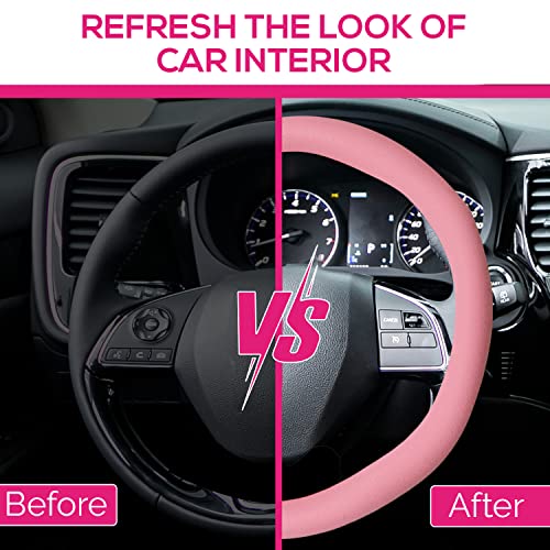 Hope Spring Pink Steering Wheel Cover – Silicone Steering Wheel Cover Women – 15-Inch Cute Steering Wheel Cover – Soft Silicone Protective Wheel Cover With Leather Texture – Universal Fit #TOP5