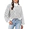 Muwodkdn Pull Femme Rayé à Col Roulé Chic et Elegant Ample Mode Pullover Femme Hiver Décontracté Sweater Hauts Manche Longue Automne Pull Tricoté Blanc XL