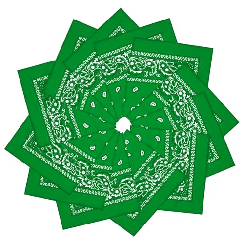PJPSAA 12 Pack Bandanas Unisex Paisley Cowboy Bandanas Bulk Multi Purpose Headband Scarf for Men Women Costume(Green)