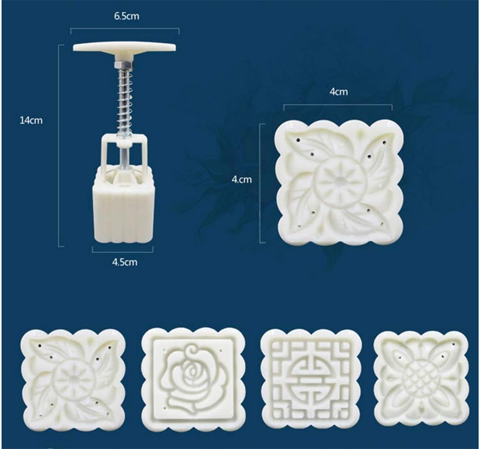 Vpang 2 Sets of Moon Cake Mold Mung Cake Mold Cookie Biscuit Pressing Mold, Round and Square Moon Cake Making Tools (50g 2 Molds 8 Stamps)