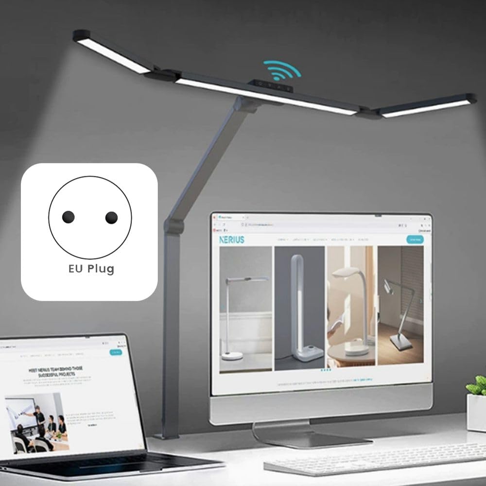 LED-Schreibtischlampe mit Klemme, Architekten-Schreibtischlampe mit Fernbedienung, 24 W Ultrahelle Schreibtischleuchte mit Stufenloser Dimmfunktion, EU-Stecker