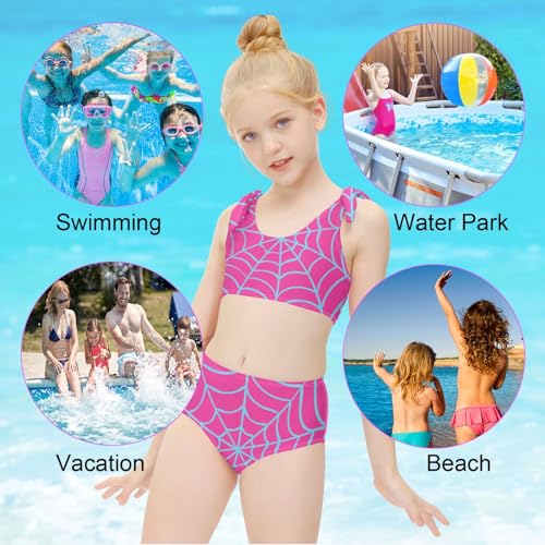 CaTaKu Spider Web Pink Toddler Girl Swimsuit 2 Piece Bathing Suit for Girls Swimwear Bikini Set 3-12T4