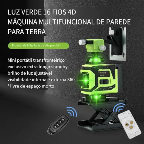 Nível Laser,4D 16 Linhas Laser Nível 3° Máquina Autoniveladora Ferramenta de Nivelamento de Bateria