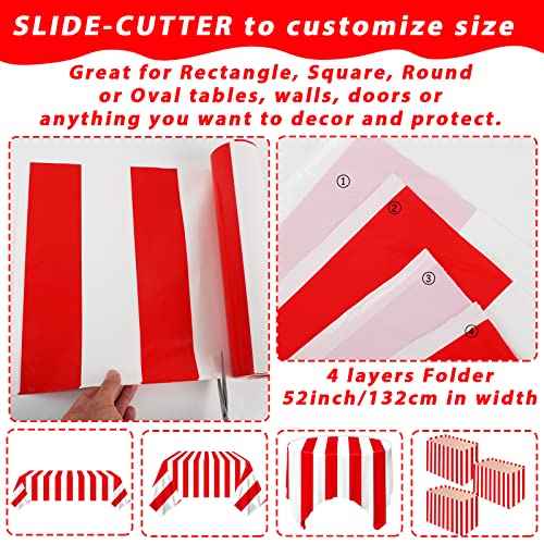 100Ft Long Tablecloth Roll Red and White Striped Tablecloth Carnival Circus Tent Party Supplies Plastic Picnic Birthday Party Table Cover for Parties and Celebrations - Thumbnail 3