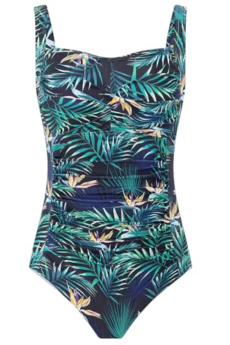 Image of Aidotop Womens One Piece Swimsuit Tummy Control Swimwear with Retro Ruched Monokini Bathing Suits(72Blue Orange Leaves,L)