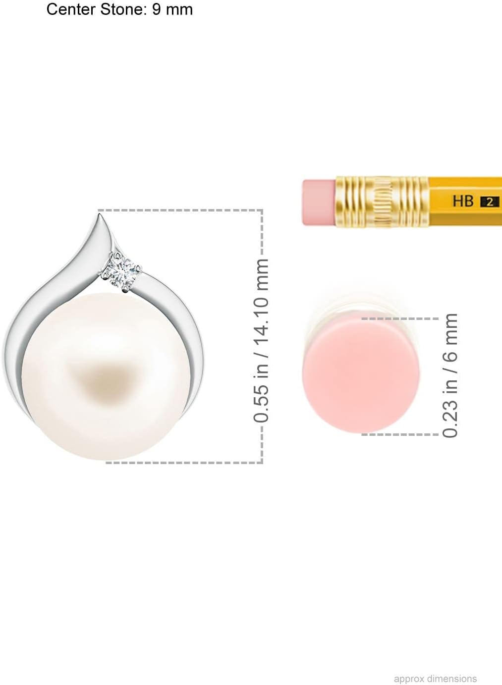 Angara Freshwater Pearl Solitaire Pendant for Women | Round Freshwater Cultured Pearl Diamond Pendant Necklace in 14K Solid Gold/Silver With 18" Chain | June Birthday, Gemstone Jewelry Gift - Image 3