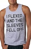 Mens I Flexed and The Sleeves Fell Off Tank Top Funny Sleeveless Gym Workout Shirt (Grey) - L