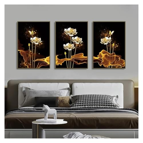 Affiches et Peintures Décoratives Lotus Noir et Or Style Chic