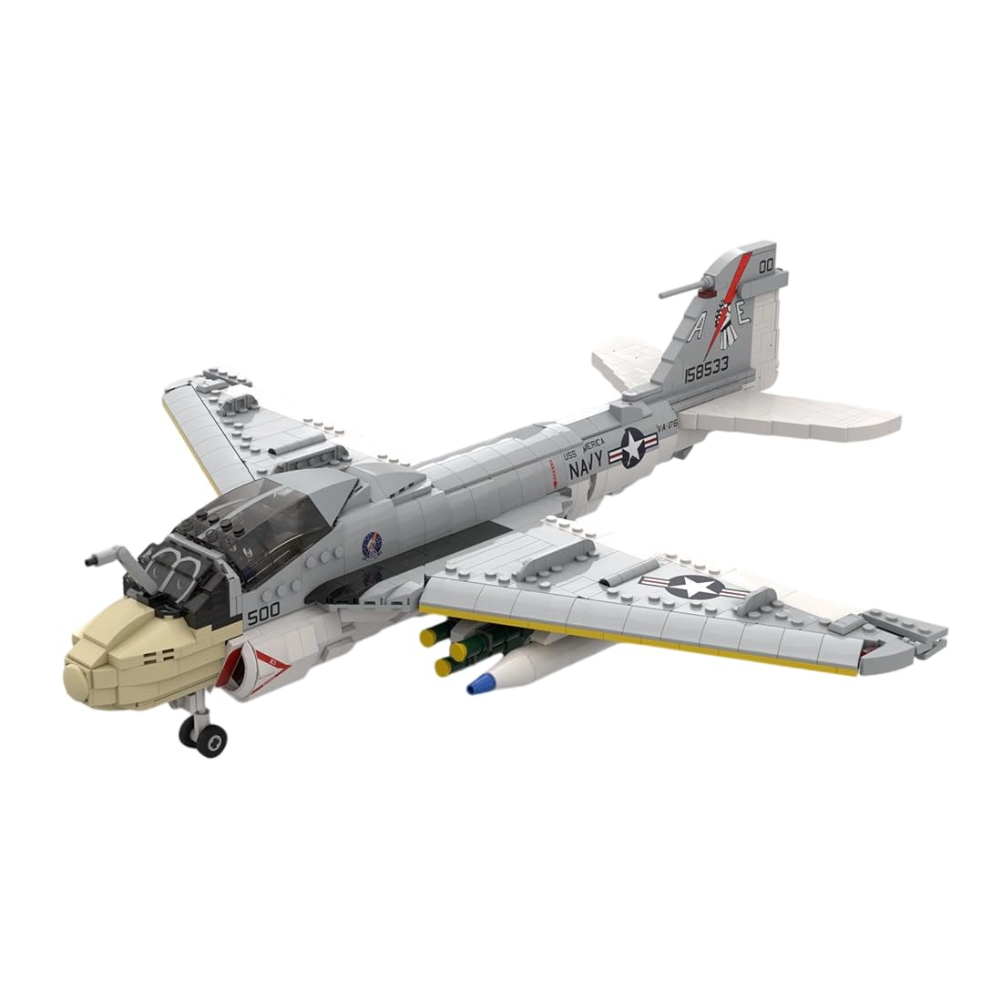 A-6E Intruder Fighter Jet Building Blocks Model, 1570PCS 1/35 Scale MOC Creative Plane Military Aircraft Model Display Set, Collectible Gifts Set for Adults