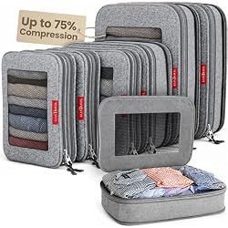 LeanTravel Premium Compression Packing Cubes for Travel - Suitcase Organizer Bags with Double Zipper & Breathable Mesh Panel - Space Saving Carry On Luggage Essentials (6-Pack, Grey)