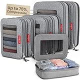 LeanTravel Premium Compression Packing Cubes for Travel - Suitcase Organizer Bags with Double Zipper & Breathable Mesh Panel - Space Saving Carry On Luggage Essentials (6-Pack, Grey)