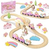 Unicorn Wooden Train Set for Toddler Girls Ages 2-4 Magical...