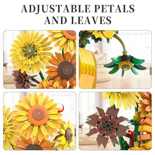 Image of Flowers Building Sets for Adults, Van Gogh Prints Art Botanical Collection for Woman Girls 14+, Sunflowers Pot Bouquet Plants Kits Compatible with Lego Flowers, Home Decor /Christmas /Valentine, 11002