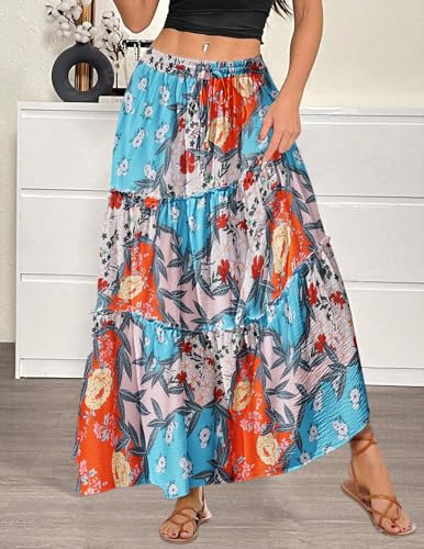 Jupe longue décontractée imprimé floral style bohème chic fluide avec poches - 5