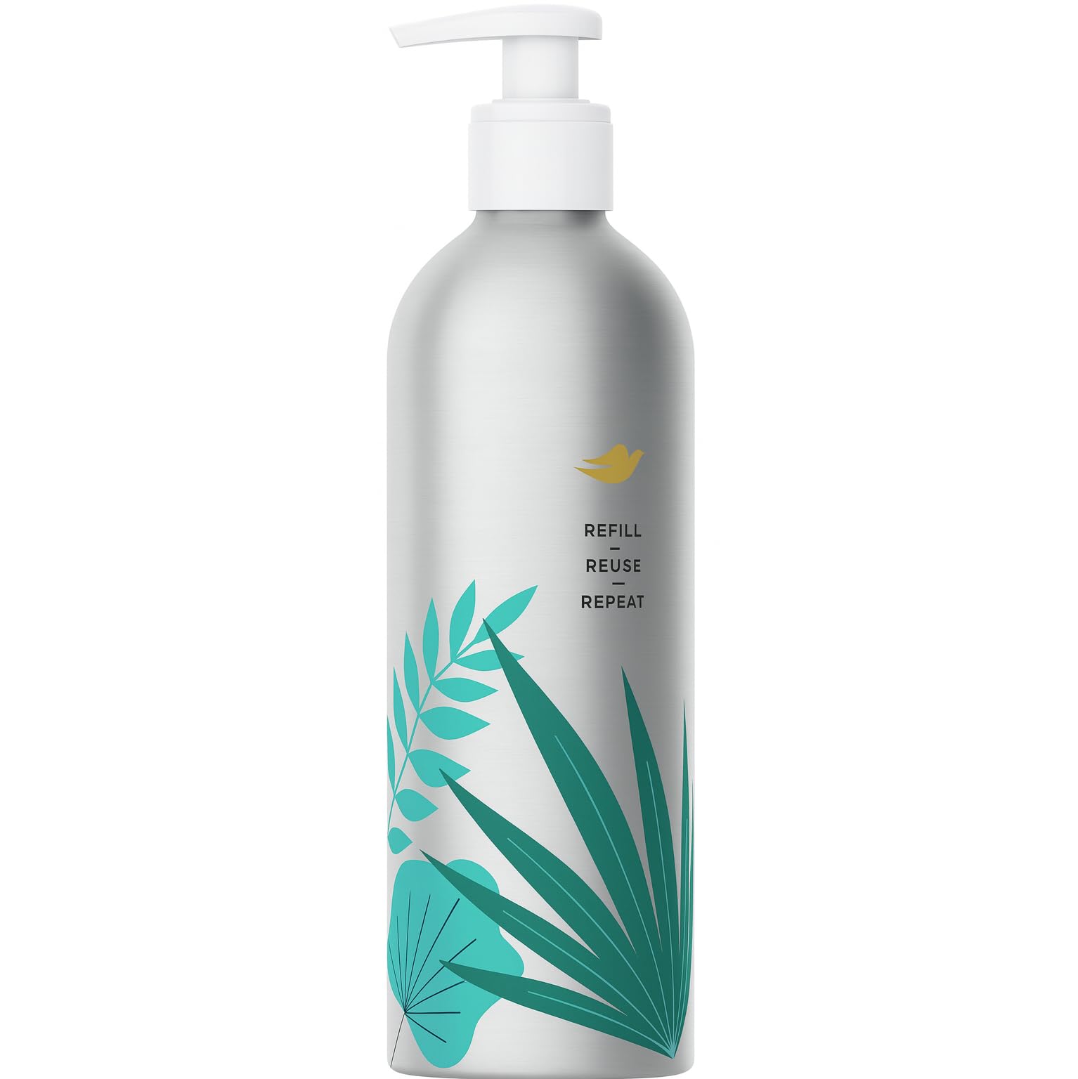 Dispensador de aluminio plateado de 16.9 oz, elegancia y durabilidad para loción