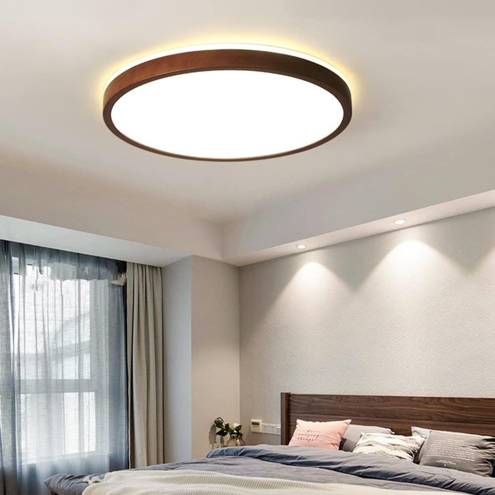 Nordic Ultra Thin Modern Ceiling Lamp, Round Walnut Color, LED Flush Mount, Indoor Wooden Ceiling Light for Bedroom, Living Room, Kitchen, Bathroom