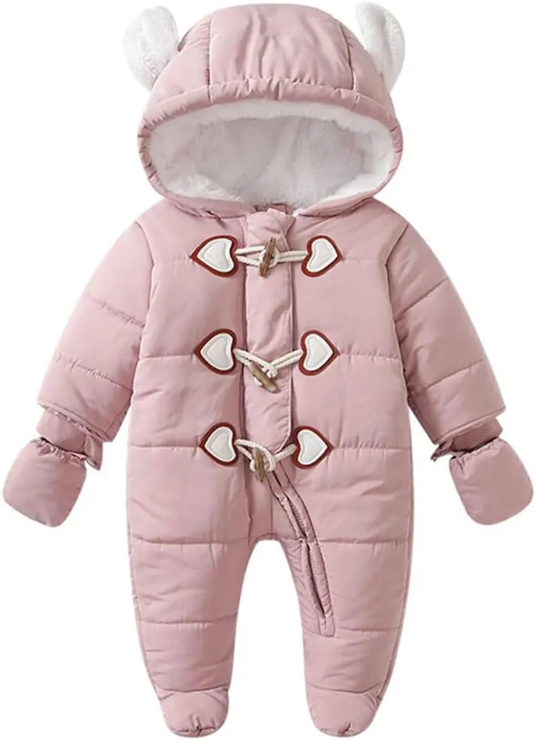 Simplee kids Baby Infant Boys Girls Snowsuit Winter Hooded Footed Warm Jumpsuit Outerwear with Gloves for 3-24 Months