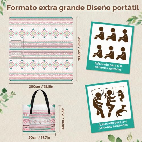 Manta de picnic 200x200 cm Ulikey impermeable y portátil con diseño boho Rosa Streifen 3